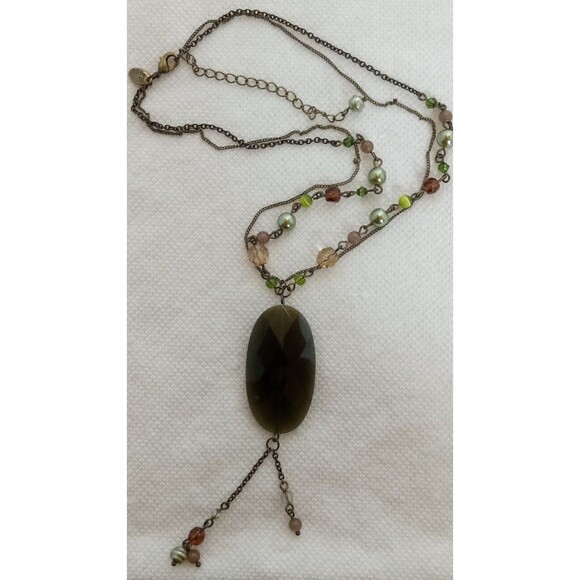 Lia Sophia Green Faceted Glass Pendant and Resin and Glass Bead Necklace 17" - Picture 4 of 5